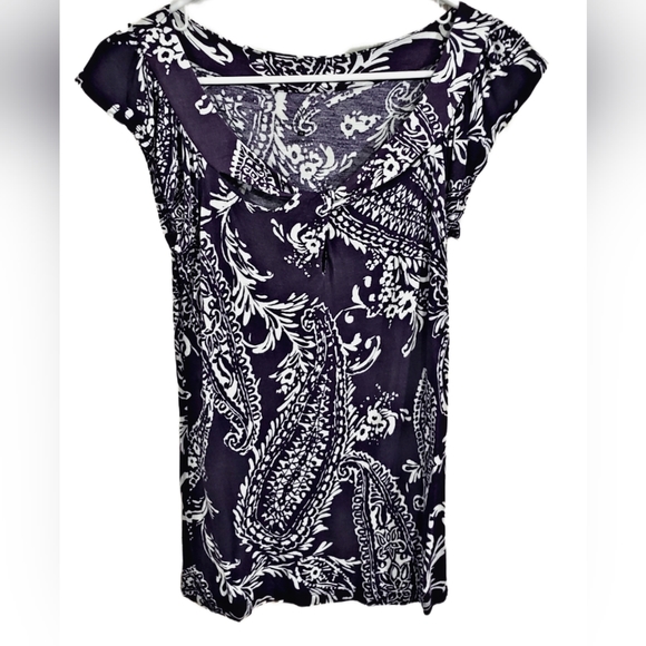NY&Company XS Purple/White Designed Short Sleeve Shirt - Picture 1 of 3